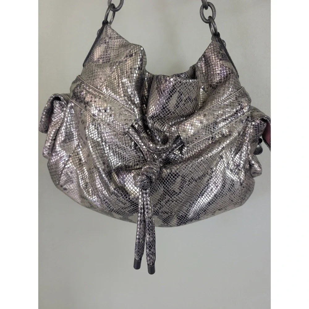 Coach Bag Kristin Metallic Python Hobo Silver Y2K Shoulder Snakeskin Chain Purse